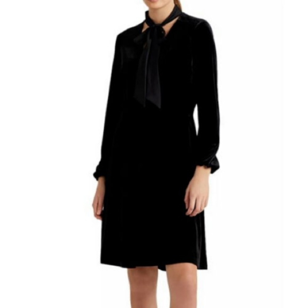 Lauren Ralph Lauren Velvet Tie-Neck Dress